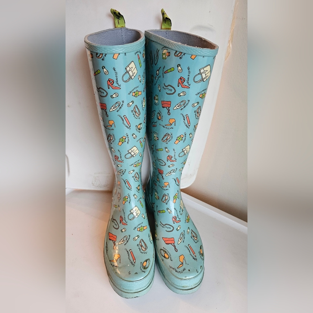 Penny Kenny Fun Blue Rubber Rain Boots 8